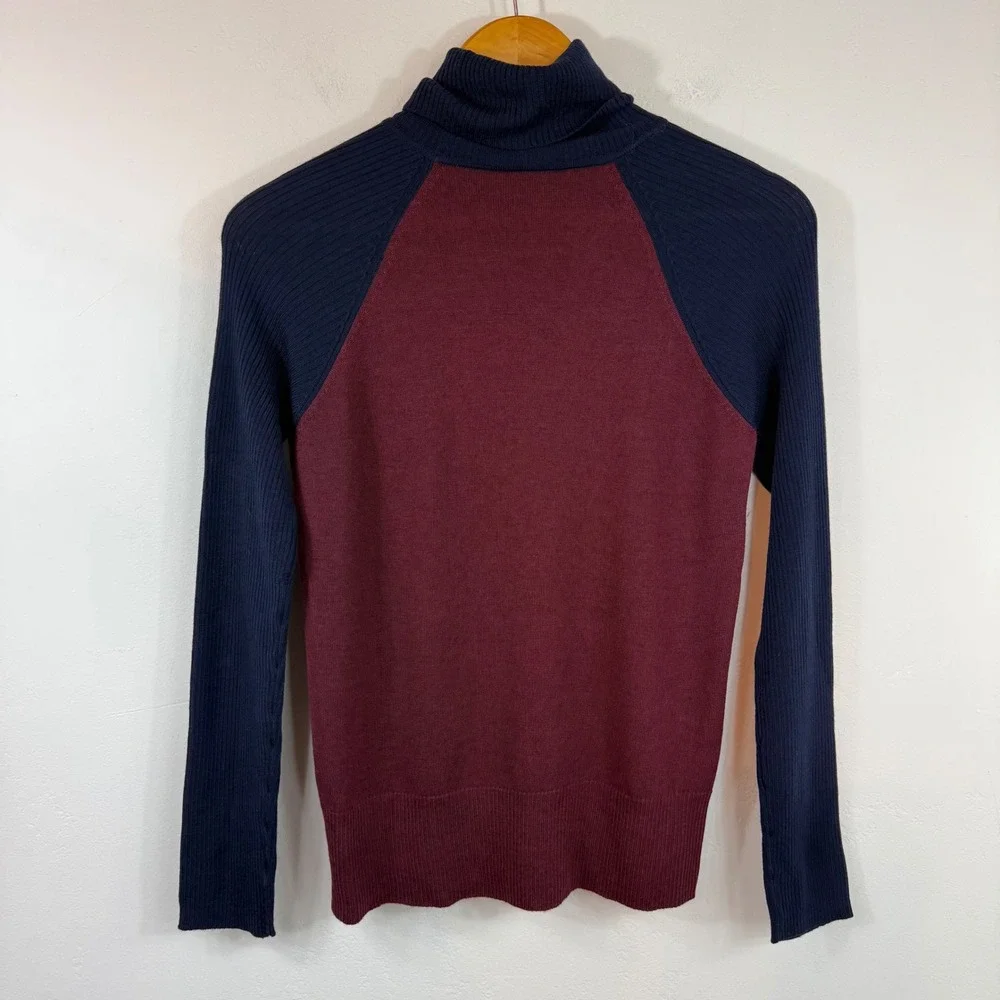 Pendleton Merino Wool Turtleneck Sweater Colorblock Burgundy Navy Preppy P S
